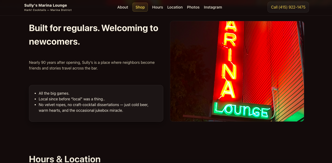 Sully's Marina Lounge website screenshot